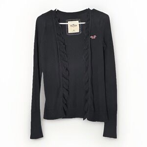Hollister Black Ruffle Trim Cardigan Sweater Women's Medium Y2K Mall Core Layer